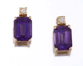 Ladies Pair of Gold, Amethyst and Diamond Earrings