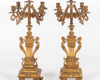 Pair of Bronze Caryatid Candelabras