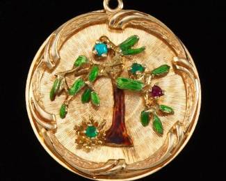 Retro Gold Charm Pendant with Tree Design