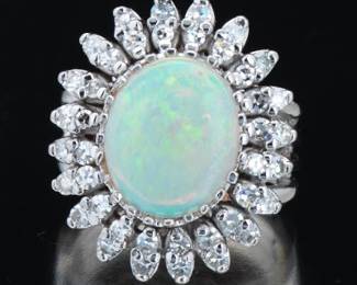 Ladies Gold, Opal and Diamond Ring