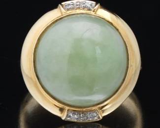 Ladies Jade Cabochon and Diamond RIng