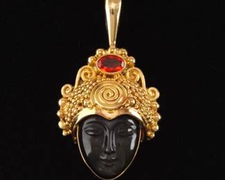 Sajen 18k Gold, Onyx and Orange Garnet Pendant