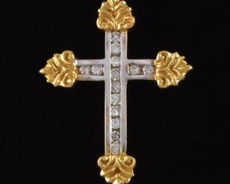 Classical TwoTone 18K Gold and Diamond Cross