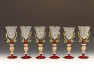 Six Murano Art Glass Chalices