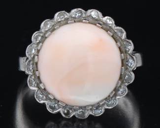 Ladies Gold, Diamond and Angel Skin Coral Ring