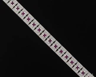 Platinum, Diamond and Ruby Strap Bracelet