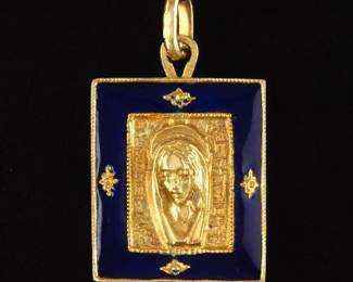 Italian 18k Gold and Enamel Madonna Pendant