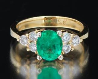 Ladies Gold, Emerald and Diamond Ring