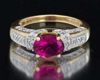 Ladies TwoTone Gold, Pink Tourmaline and Diamond Ring