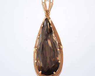 Ladies Vintage Gold and Smoky Quartz Large Pendant