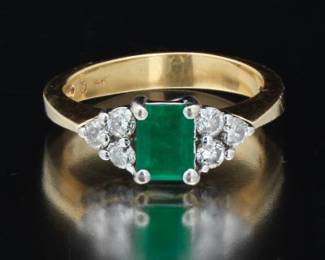 Ladies TwoTone Gold, Emerald and Diamond Ring