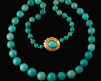Ladies Vintage Gold and Turquoise Gradual Beads Necklace