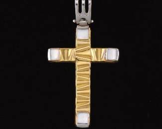 CERINI Italy TwoTone Gold Modernist Cross Pendant