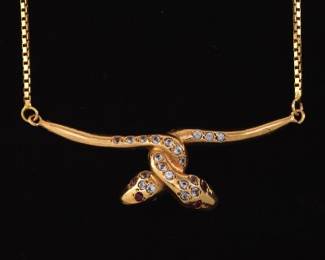 Ladies Gold, Ruby and White Topaz Double Snake Necklace