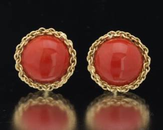 A Pair of Gold and Coral Earrings