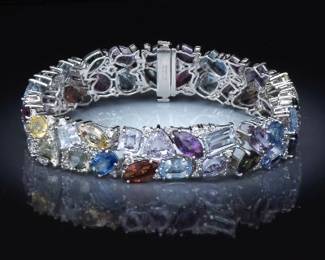 Platinum 54.06 Carat No Heat Sapphires and Diamonds Bracelet