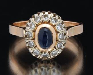 Ladies TwoTone Gold, Blue Sapphire and Diamond Ring