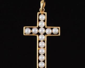Vintage Gold and Pearl Cross Pendant