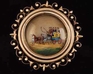 An Essex Crystal Reverse Painted Gold Brooch