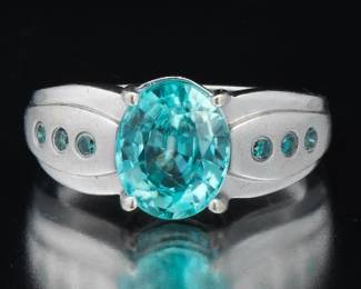 Ladies Gold, Paraiba Tourmaline and Blue Diamond Ring