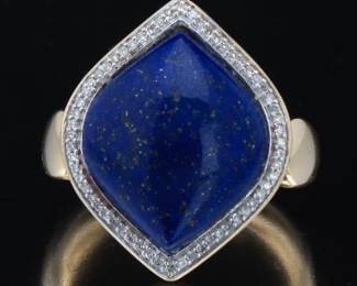 Ladies Gold, Lapis lazuli and Diamond Ring