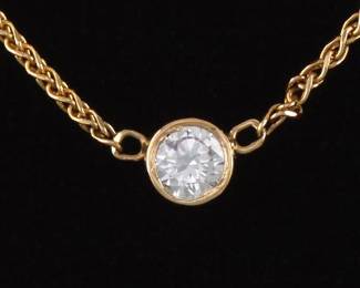 Ladies Italy Gold and Diamond Solitaire Necklace