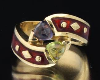 Ladies Gold, Enamel and Gemstone Ring