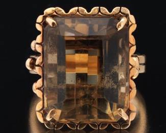 Ladies Gold and Smoky Quartz Cocktail Ring