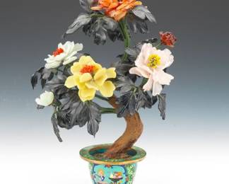 Carved Jade and Hardstone Floral Bouquet
