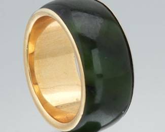 Ladies Gold and Spinach Green Jade Band