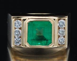 Gentlemens Gold, Emerald and Diamond Ring