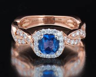 Gabriel Co. Gold, Blue Sapphire and Diamond Ring