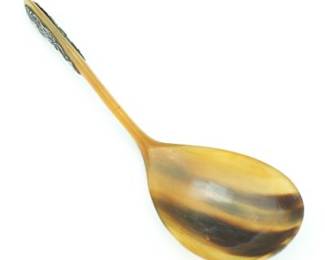 Carved Horn and Coin Silver Large Ladle