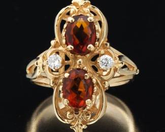 Victorian Style Citrine and Diamond Ring