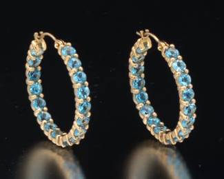 Ladies Pair of Gold and Blue Topaz Hoops