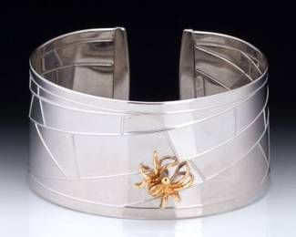 Ladies Italy TwoTone Gold Spider Wide Flexible Bangle