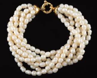 Ladies Pearl and 18k Gold Bracelet