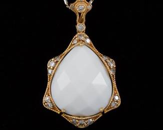 Ladies Gold, White Onyx and Diamond Pendant on Chain