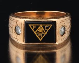 Masonic Gold, Onyx and Diamond Ring