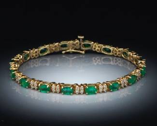 Ladies Gold, Diamond and Emerald Bracelet