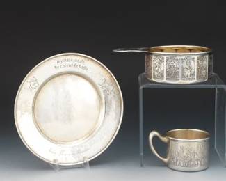 Sterling Childs Porringer, Cup and Plate, by Various Makers