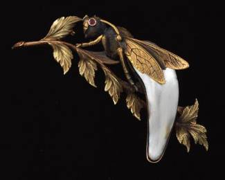Antique Gold and Mother of Pearl Bee Brooch