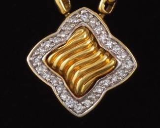 David Yurman Gold and Diamond Chain and Clover Necklace