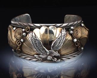 Allen Chee Navajo Sterling Silver Eagle Bangle