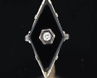 Art Deco Gold, Onyx and Diamond Ring