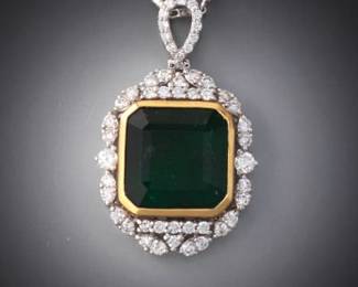 Ladies 9.54 Carat Emerald and Diamond Pendant on Chain