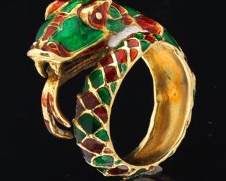 Gold and Enamel Dragon Ring