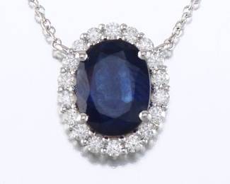Ladies Sapphire and Diamond Pendant on Chain