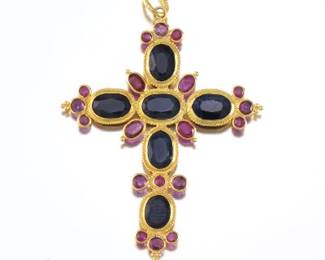 Ladies Sapphire and Ruby Pendant Cross