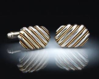 Tiffany Co. Pair of 18K Gold and Sterling Silver Cufflinks, Presentation Pouch